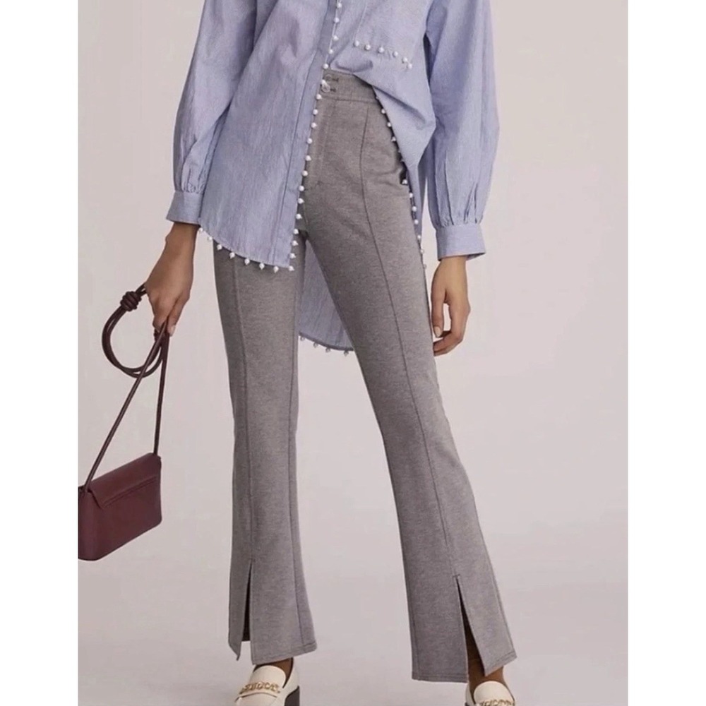 Maeve by Anthropologie Grey Seamed Split Hem Flare Pants Sz 10 Minimalist Career